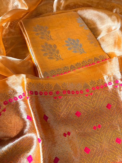 Yellow tissue kadhwa 3 piece suit set