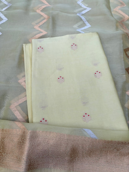 Lime Chiniya silk kurta, kora silk dupatta, plain bottom