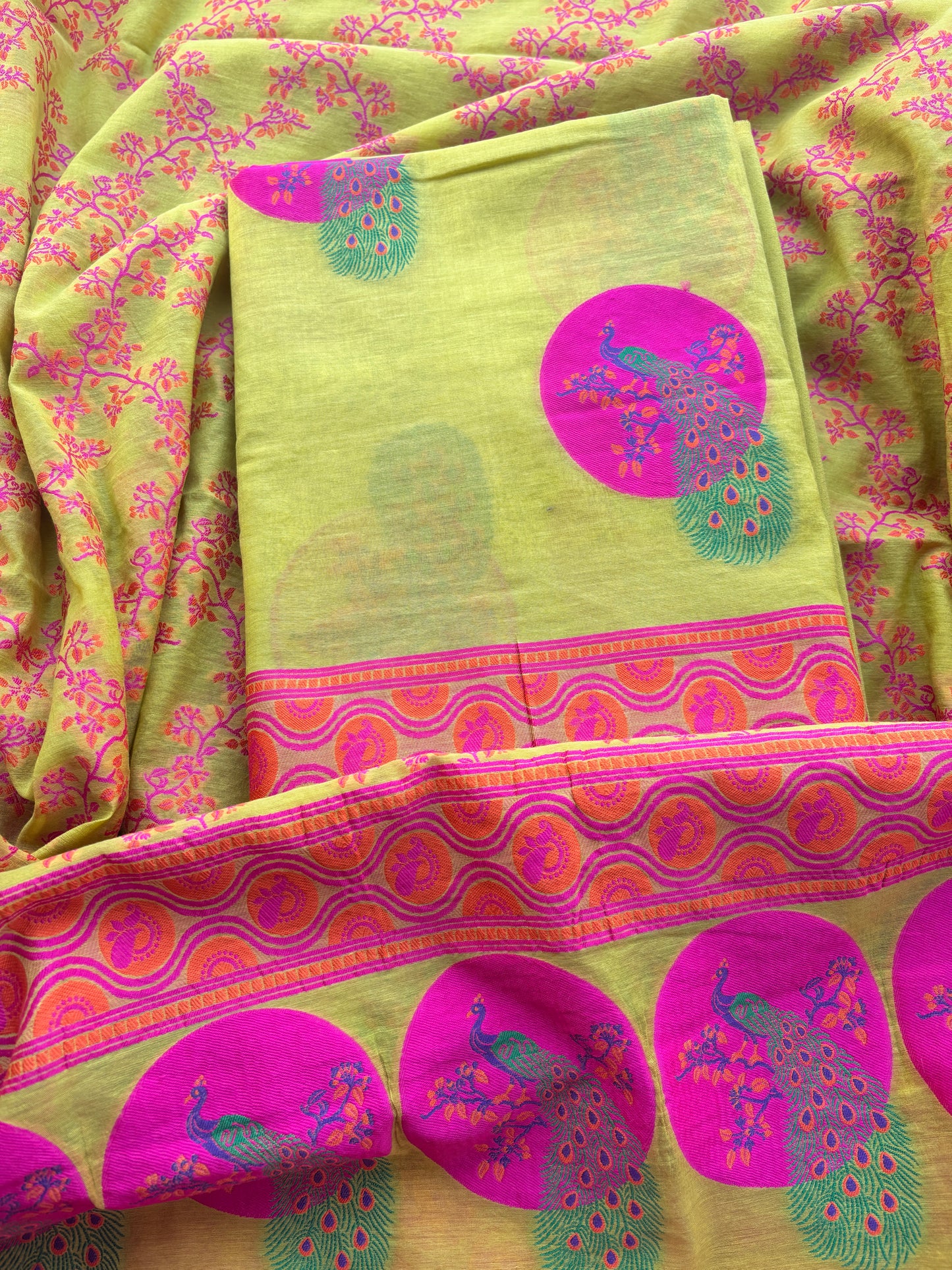 Lime Chanderi peacock weaving suit set