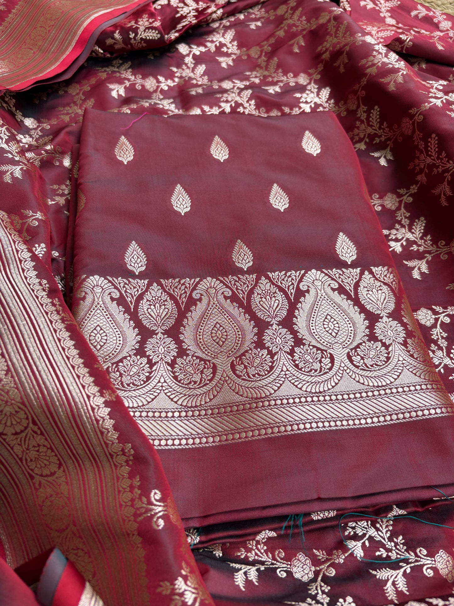 Maroon mashru silk suit set