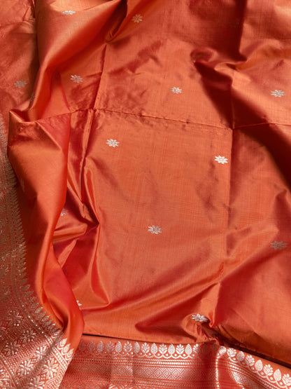 Orange katan by katan silk kadhwa suit set