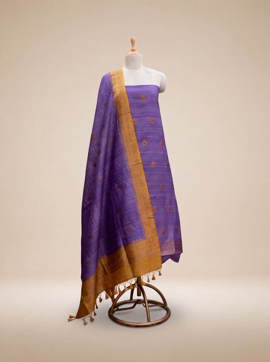 Wine yellow tussar silk suit set