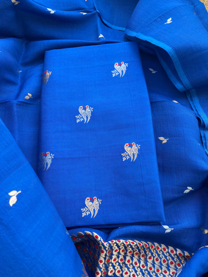 Blue mango silk kadhwa suit set