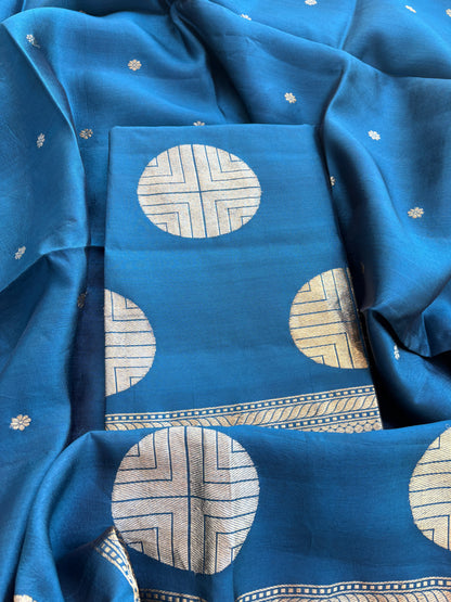 Blue circle design kadhwa suit set