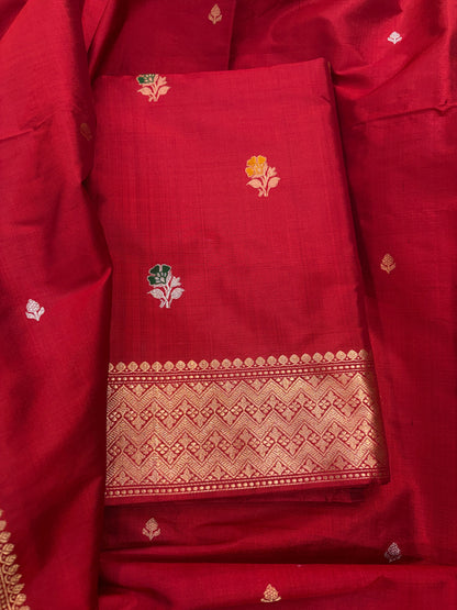 Red katan by katan silk kadhwa suit set