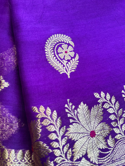 Purple chiniya meenadar suit set, kora silk dupatta, plain silk bottom.