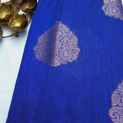 Blue Raw silk hand woven saree.