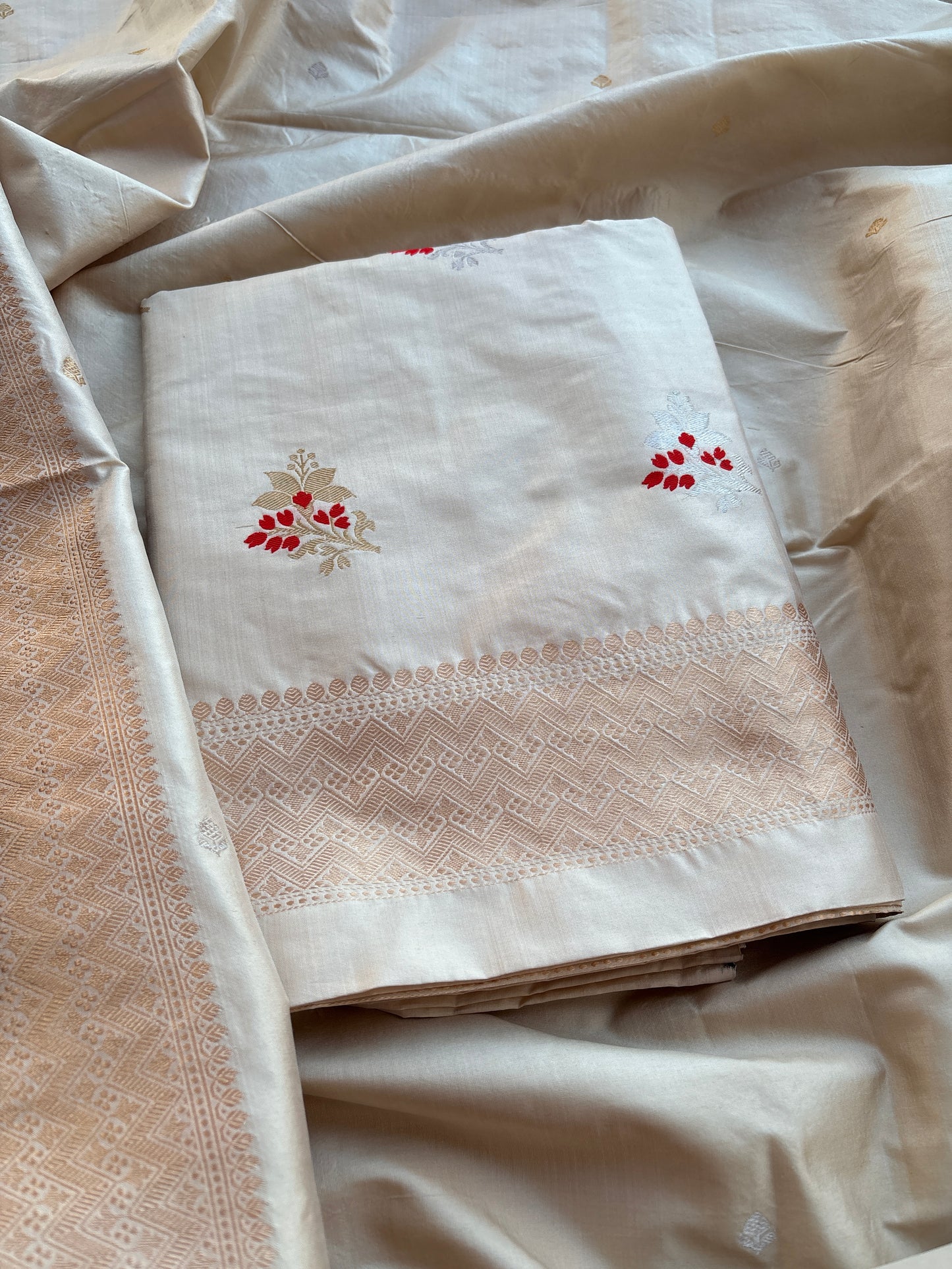 Cream katan by katan silk kadhwa meenadar suit set