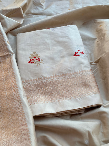 Cream katan by katan silk kadhwa meenadar suit set