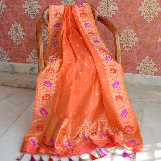 Orange katan silk kadhwa dupatta