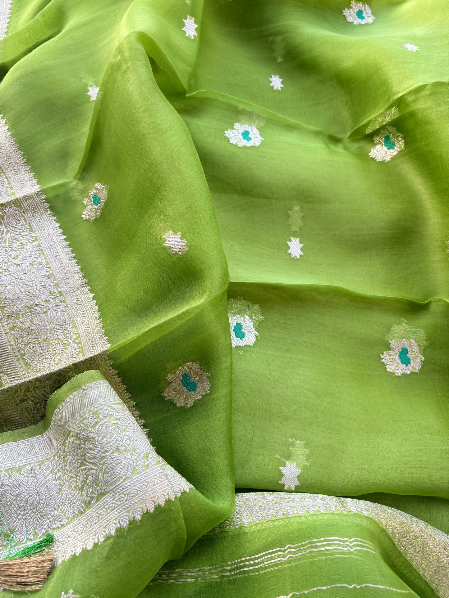 Green silver zari suit set