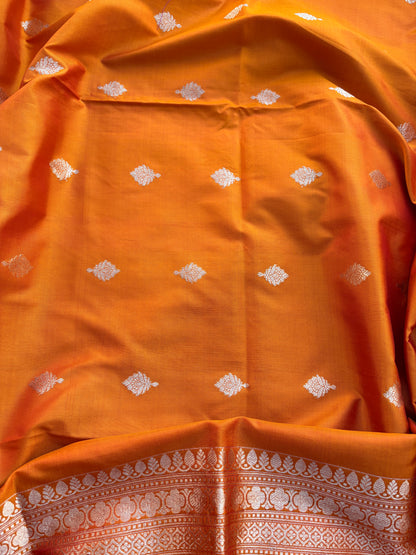 Orange katan by katan silk kadhwa suit set