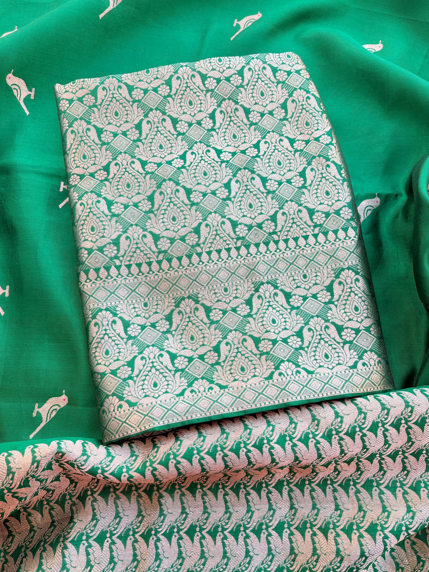 Green mango silk kadhwa brocade suit set