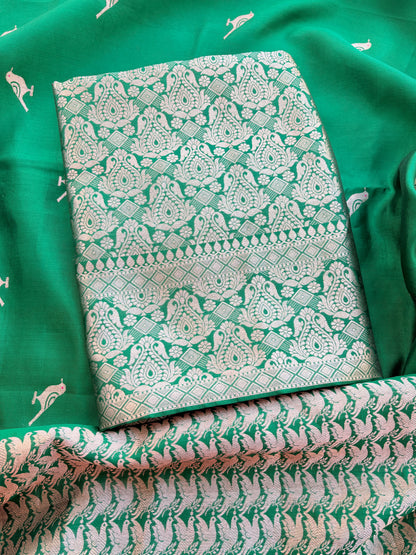 Green mango silk kadhwa brocade suit set