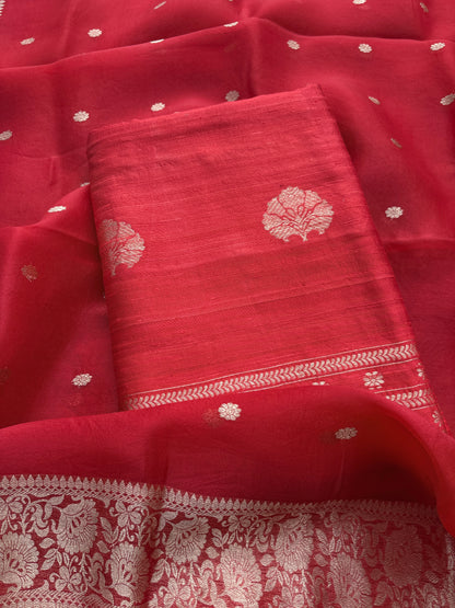 Red raw silk kadhwa suit set