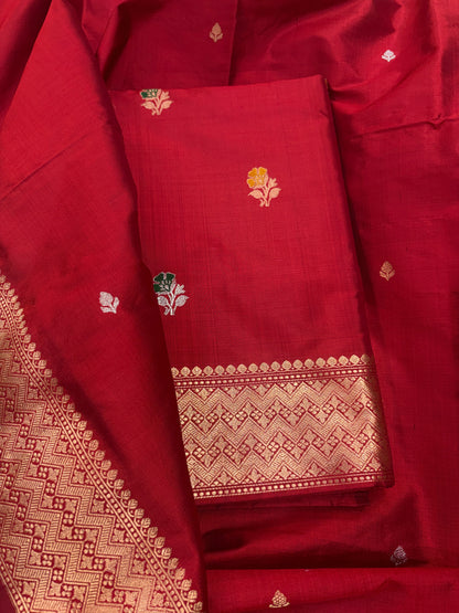 Red katan by katan silk kadhwa suit set