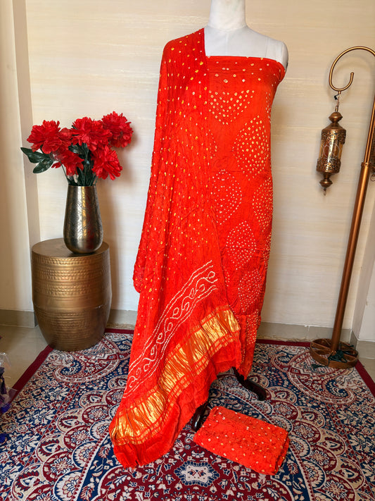 Orange bandhani suit set ( 3 piece )