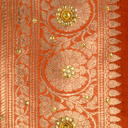 Orange Kora silk handwork dupatta