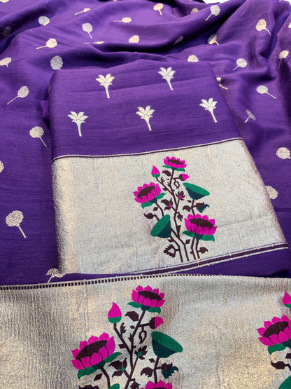 Purple moonga silk paithani suit set