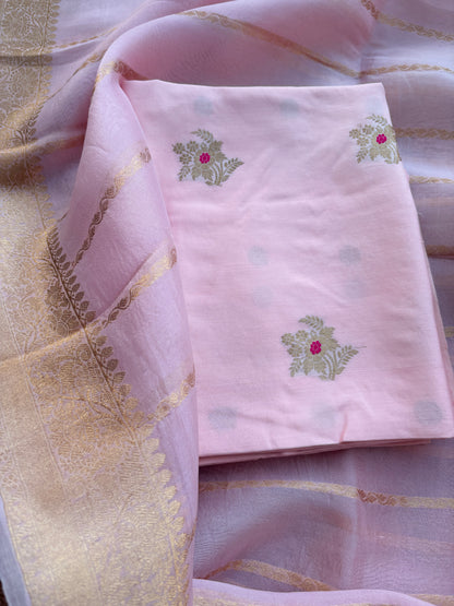 Pink Chiniya silk suit set with kora silk dupatta