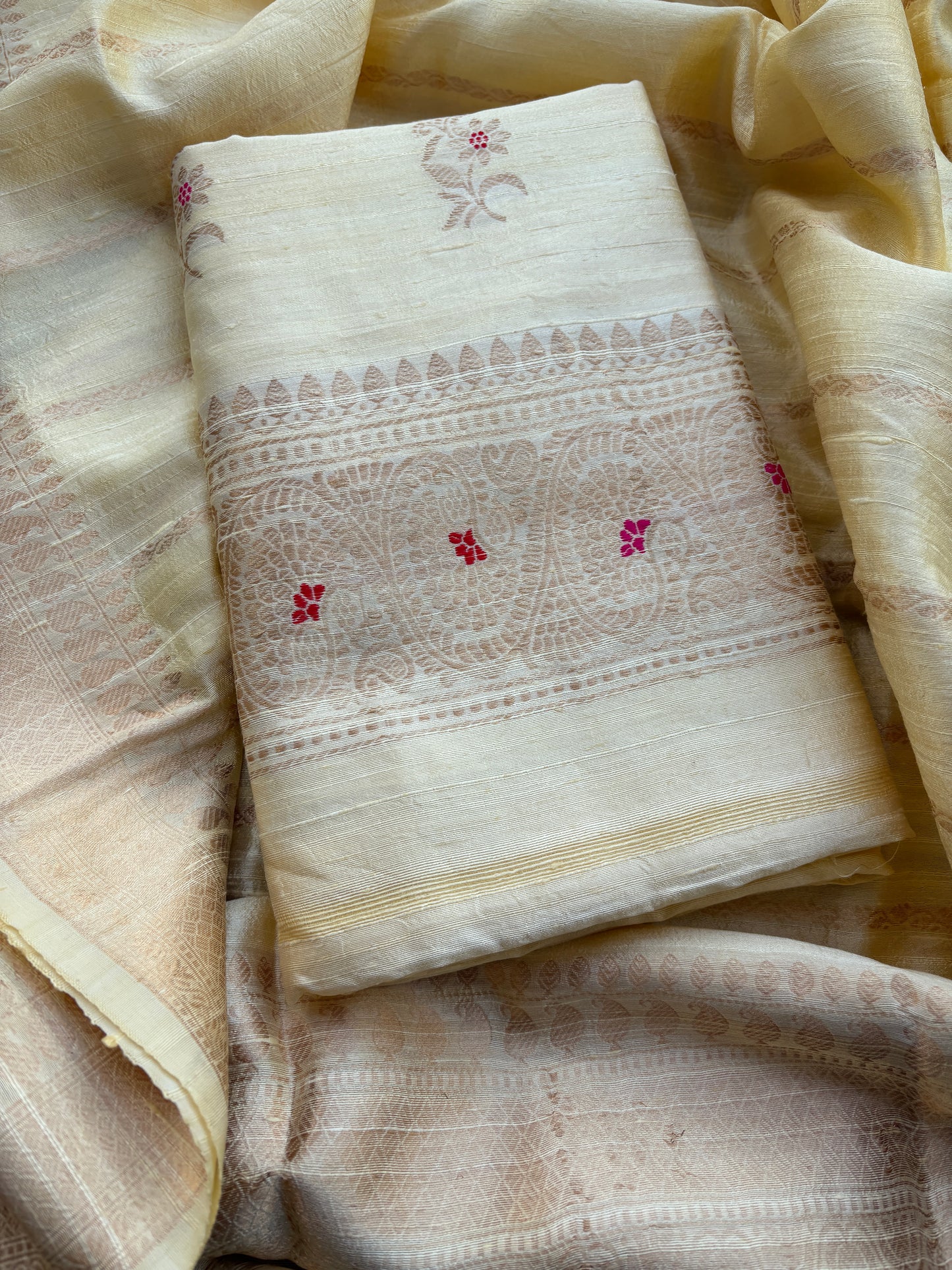 Cream meenadar tussar raw silk suit set