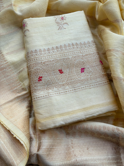 Cream meenadar tussar raw silk suit set