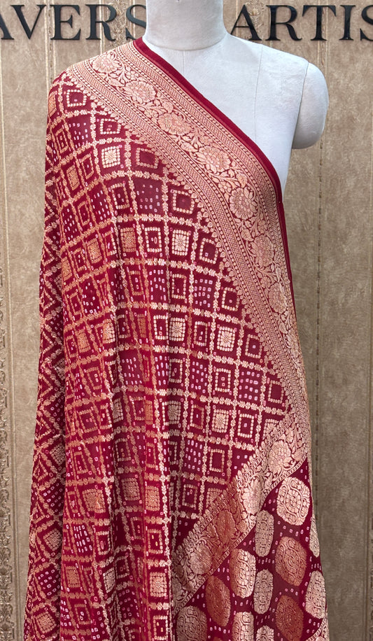 Maroon bandhani dupatta