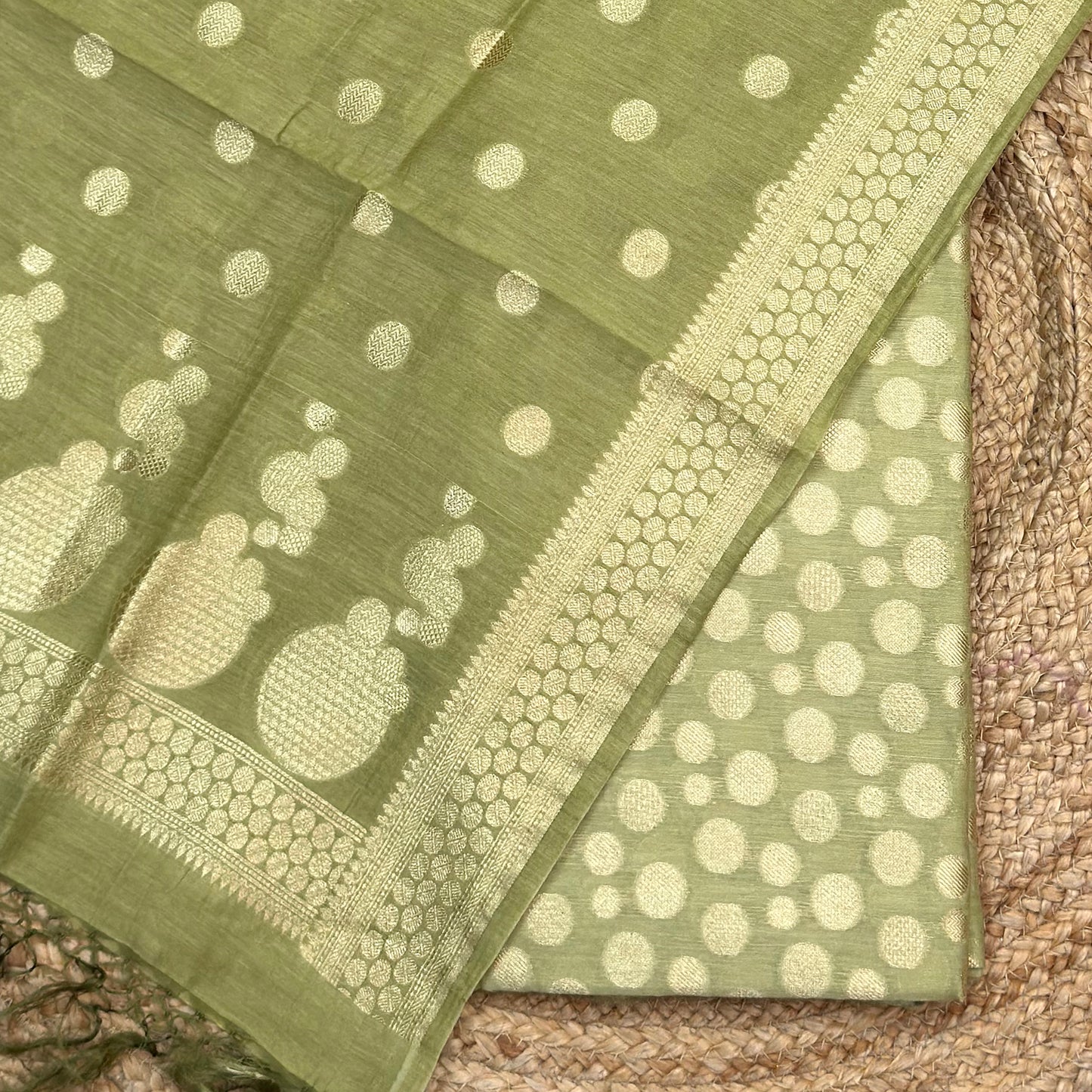 Green cotton silk 3 piece suit set