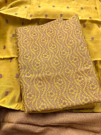 Yellow brocade cotton silk suit set