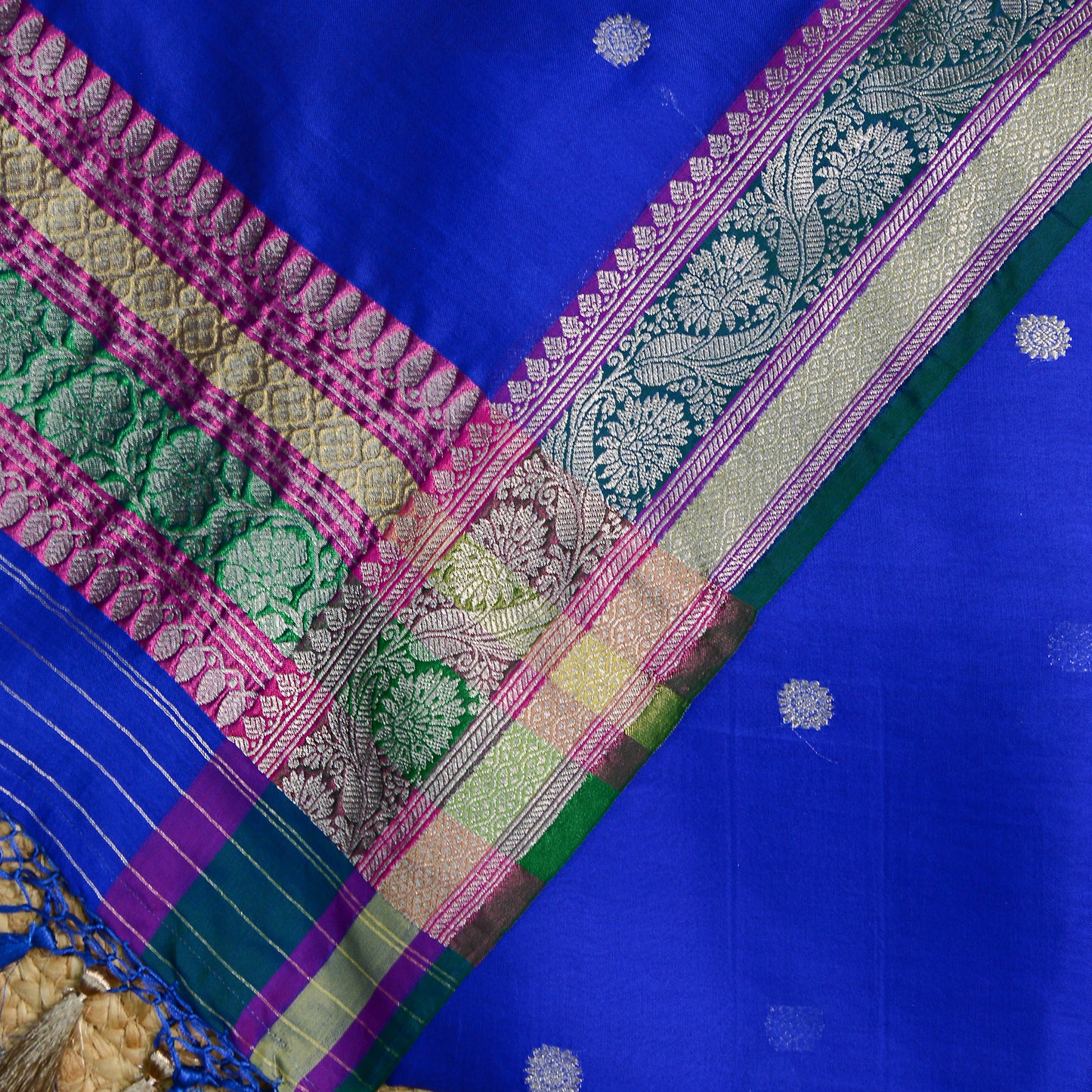 Blue kora silk suit with kadhwa meenadar dupatta