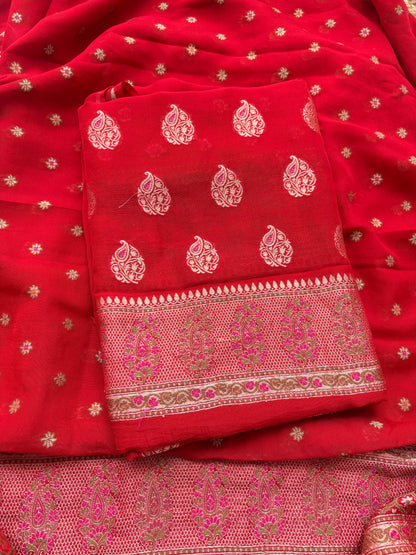 Red Khaddi chiffon meenadar suit set