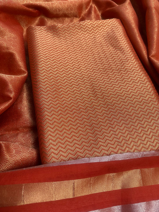 Orange cotton tissue  3 piece suit set