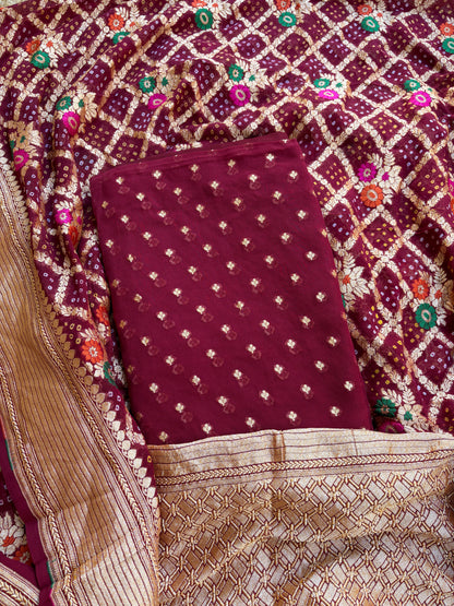 Maroon Khaddi georgette Meenakari suit set