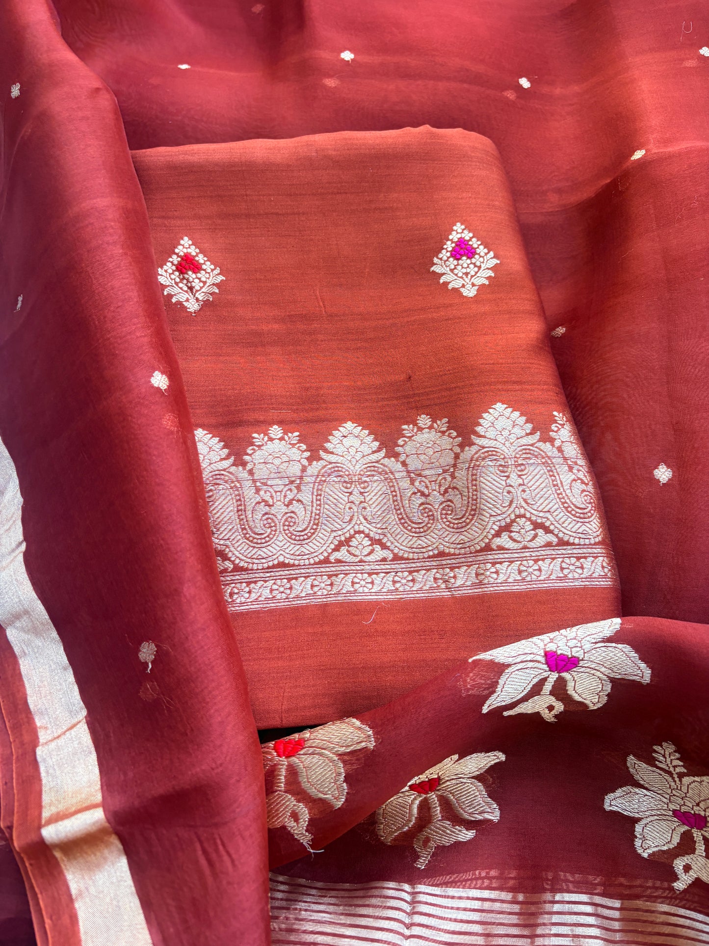 Rust Chiniya silk Kadhwa suit set