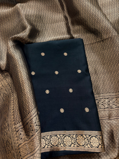 Black mango silk kadhwa suit set