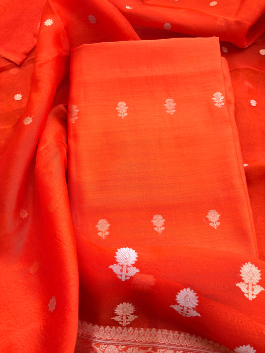 Orange Chiniya kora silk suit set