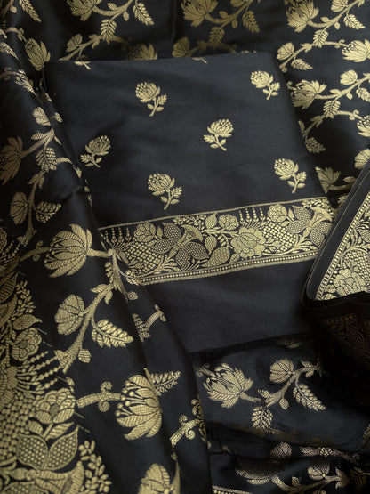 Black premium Banarasi silk 3 piece suit set
