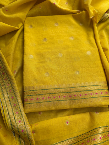 Yellow cotton jamdani 3 piece suit set
