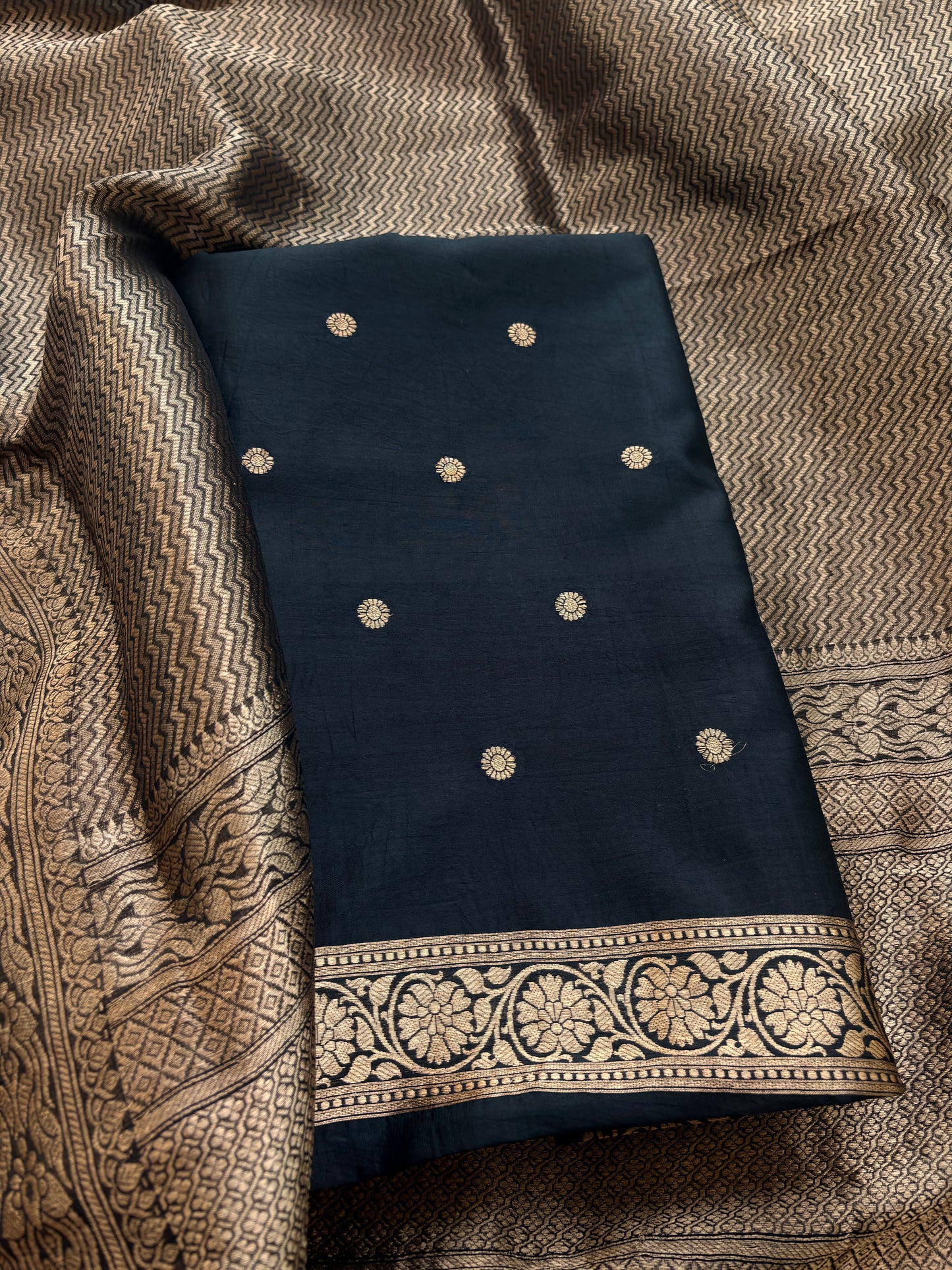 Black mango silk kadhwa suit set