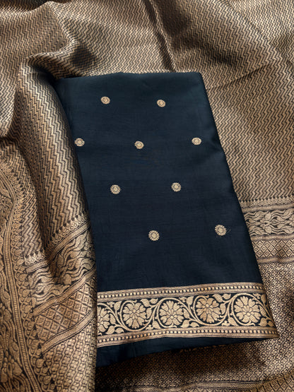 Black mango silk kadhwa suit set