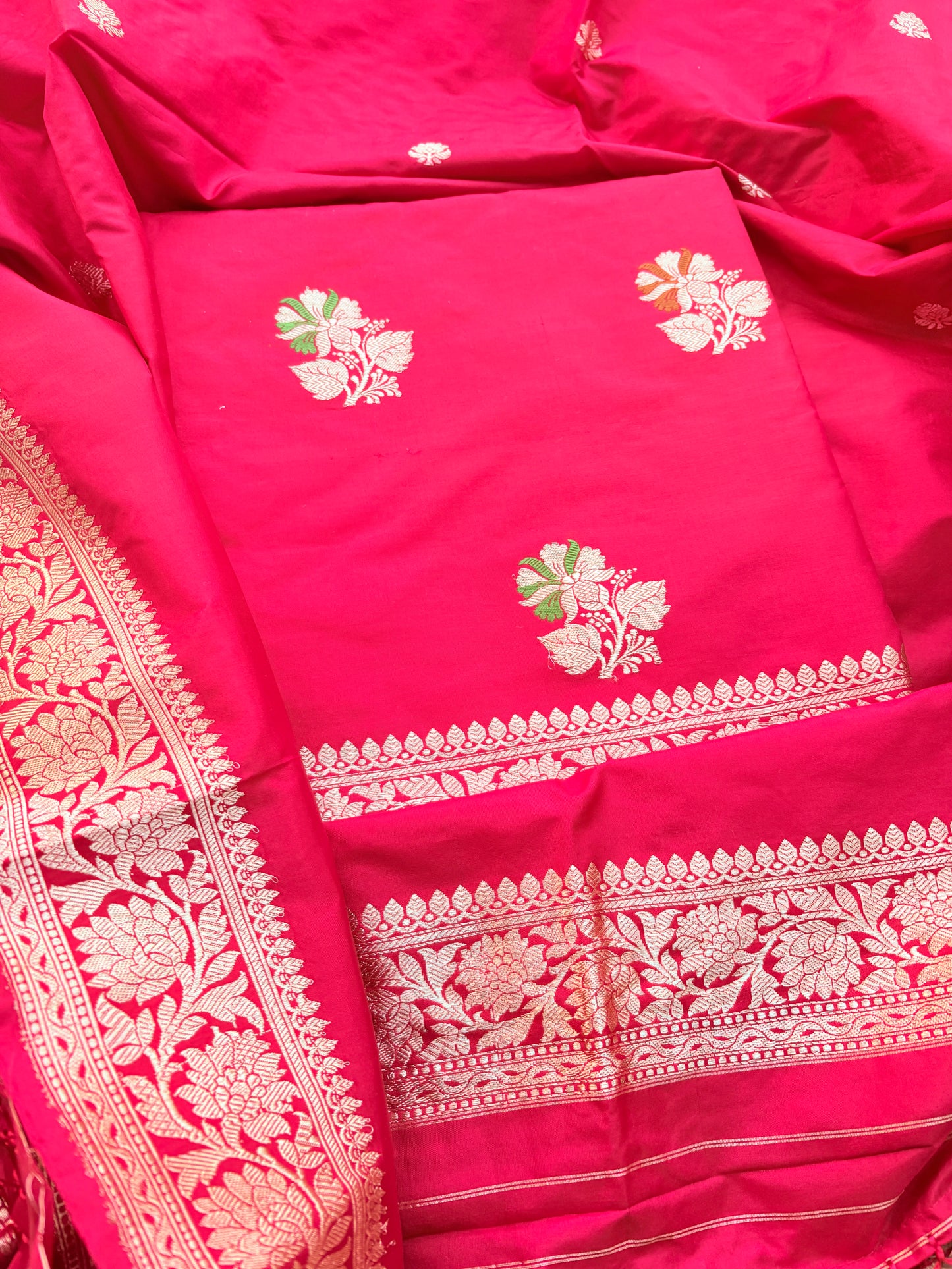 Red katan by katan silk meenadar suit set