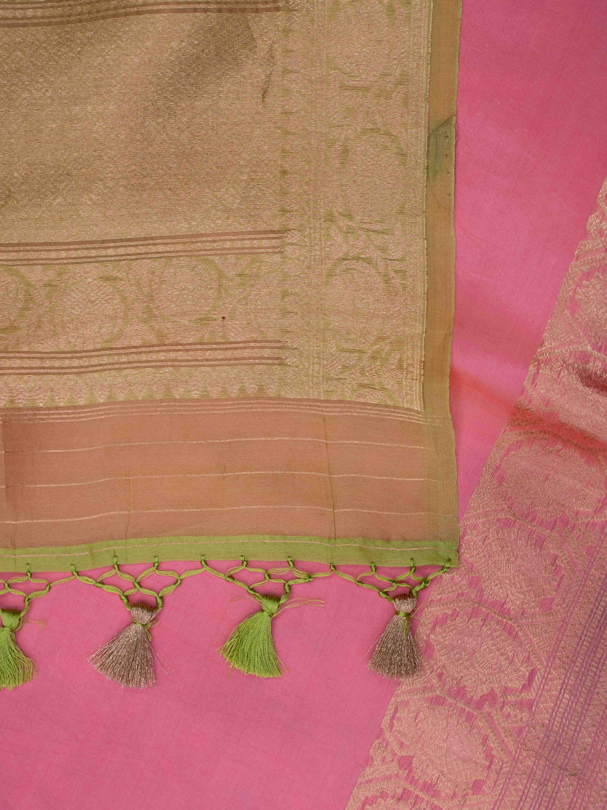 Peach and green mango silk suit set