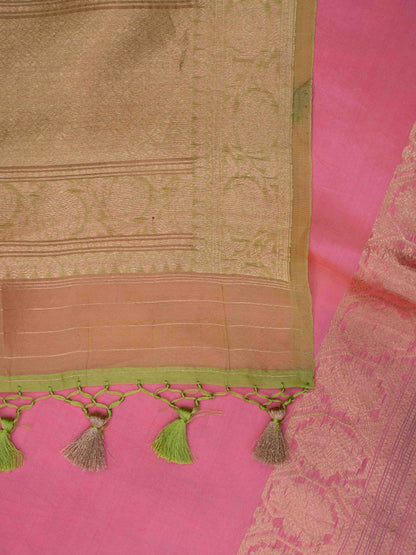 Peach and green mango silk suit set