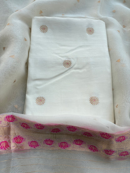 White Chiniya silk, kora kadhwa dupatta