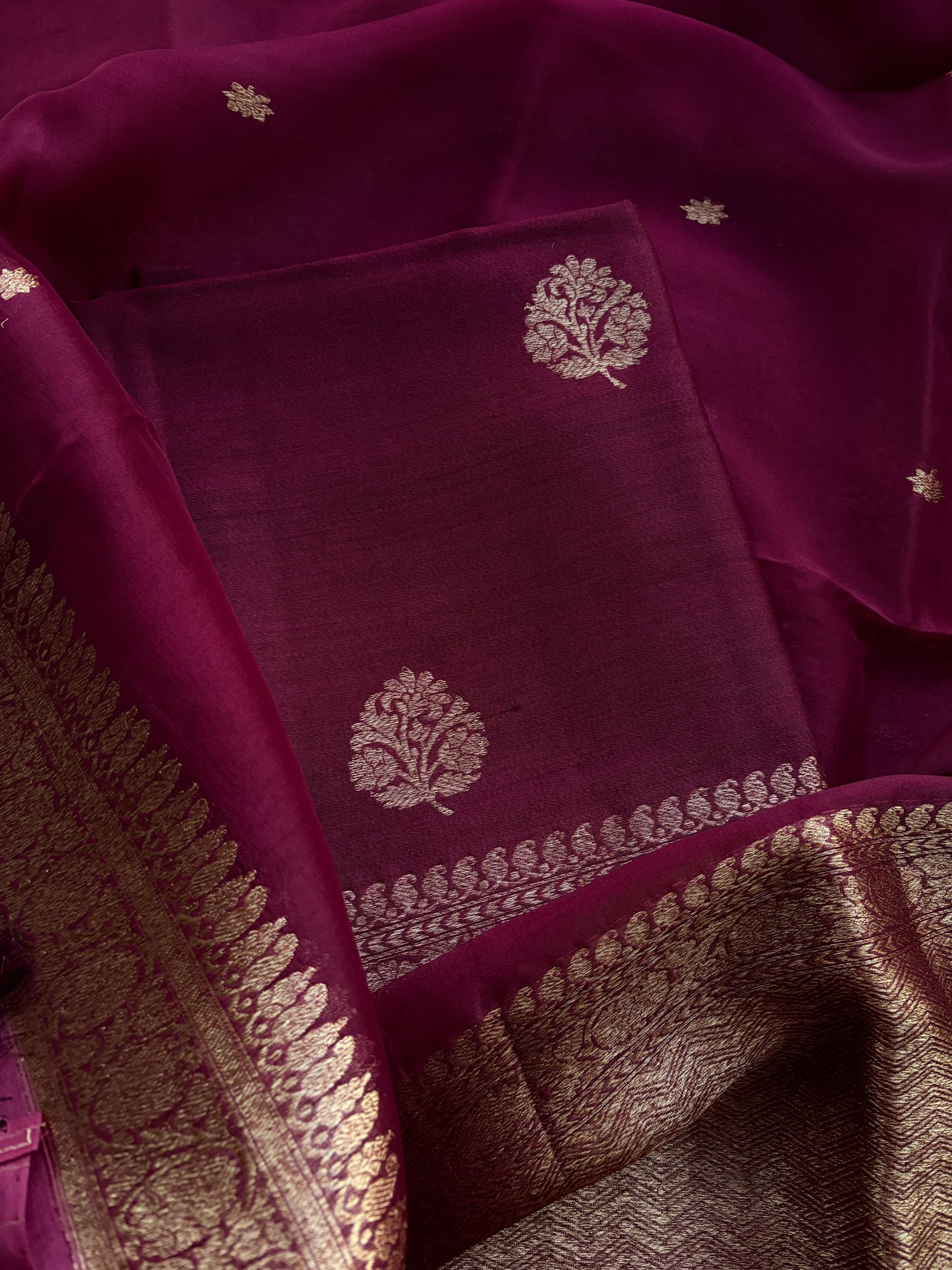 Wine tussar silk kadhwa suit set
