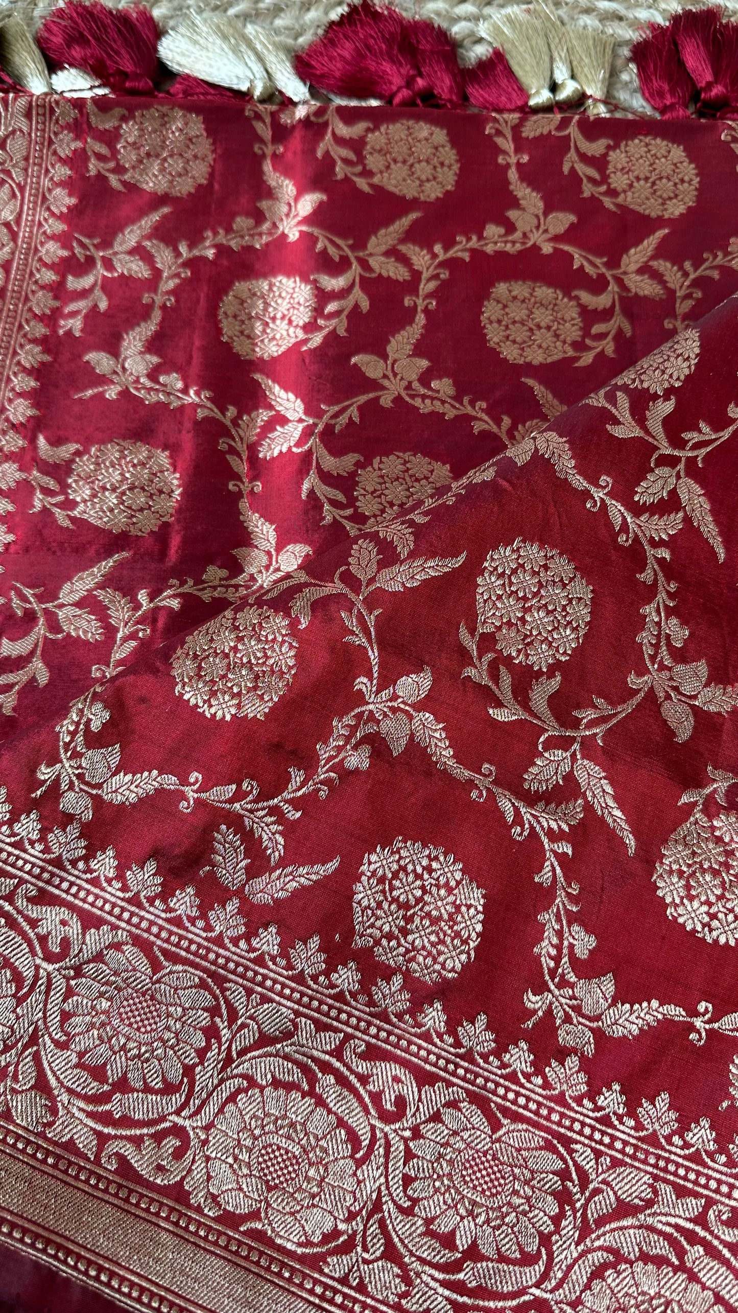 Red katan silk kadhwa Jaal dupatta