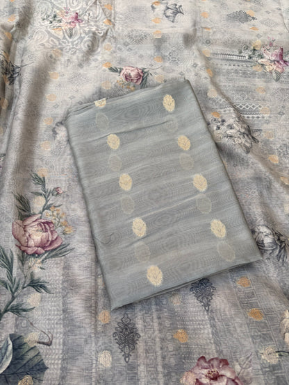 Grey mul Chanderi silk 3 piece suit set