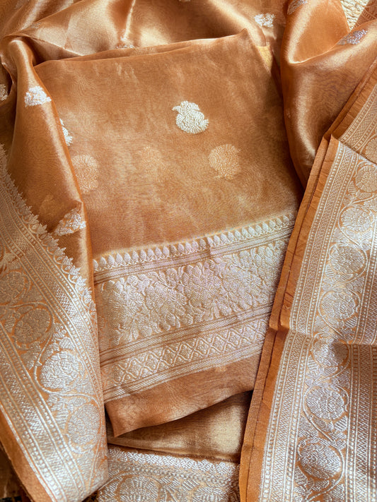 Orange gold tissue kadhwa 3 piece suit set