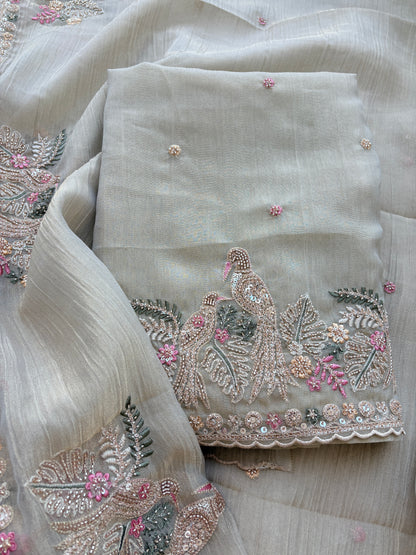 Beige hand work tissue suit set