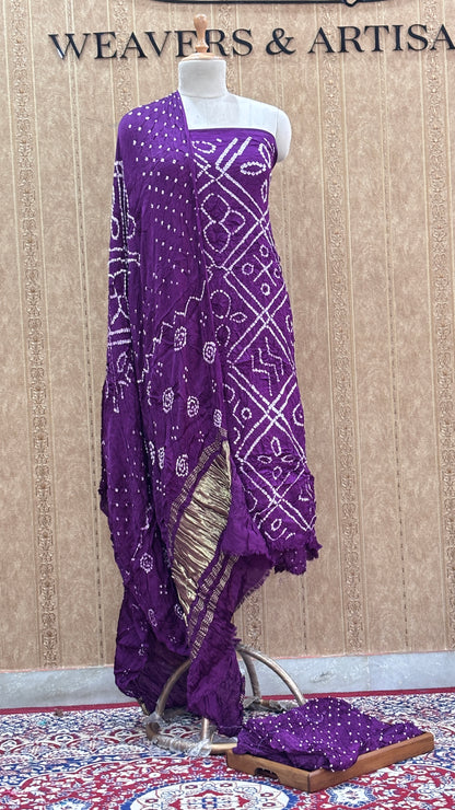 Purple bandhani gajji silk suit set